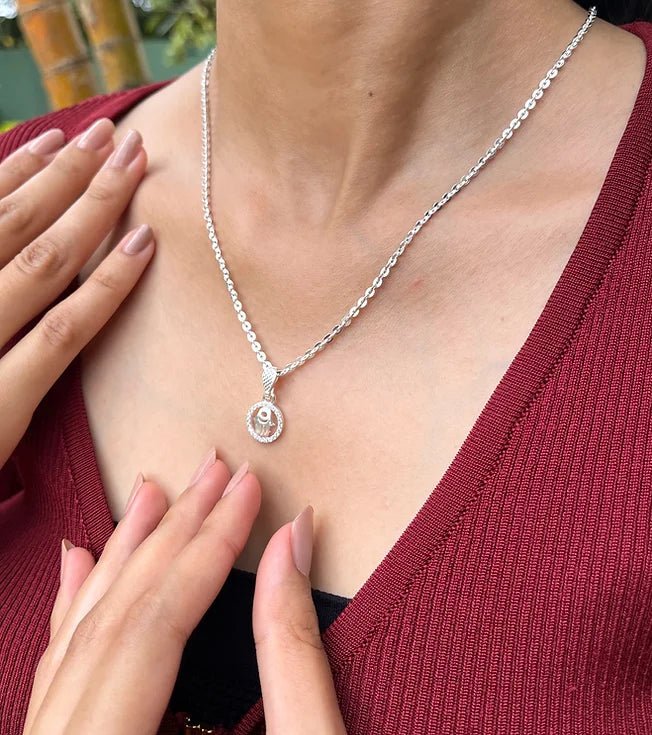 Silver Necklace With (Hamsa Hand of Protection)