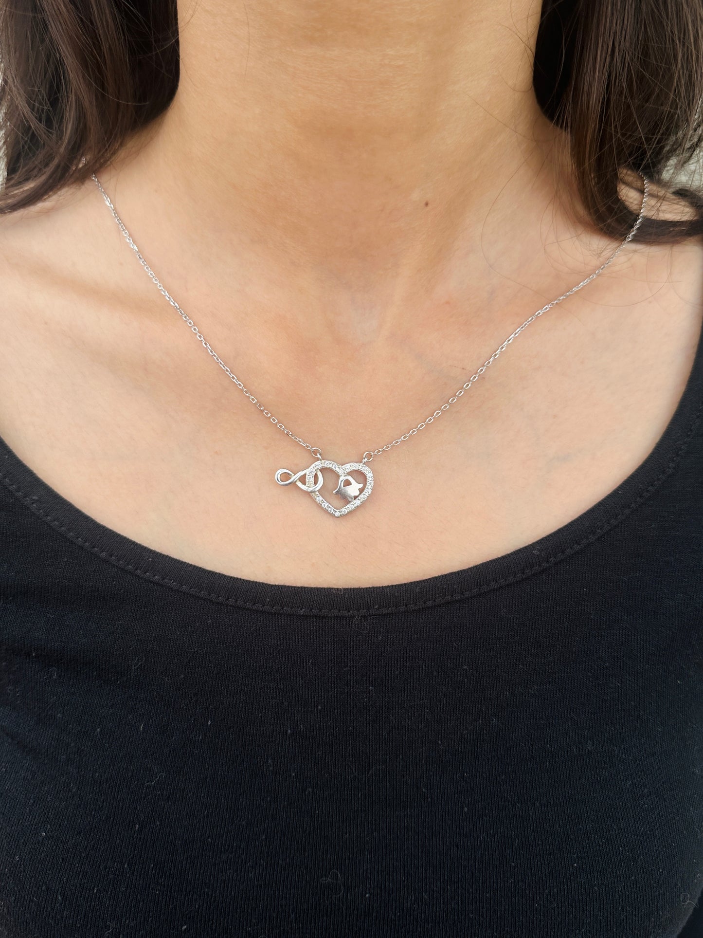 Heart X Infinity Pendant Silver Necklace