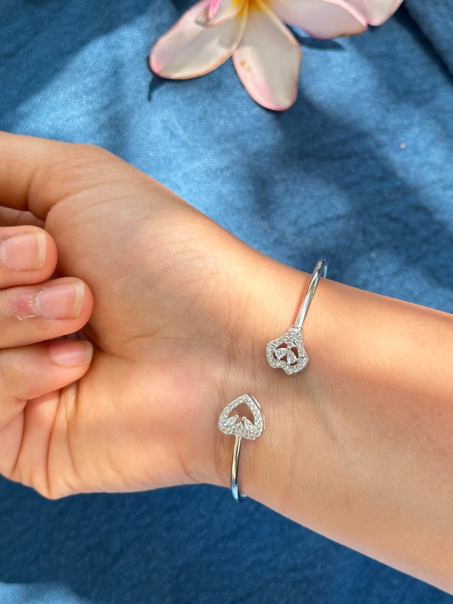 Double Heart Silver Kada