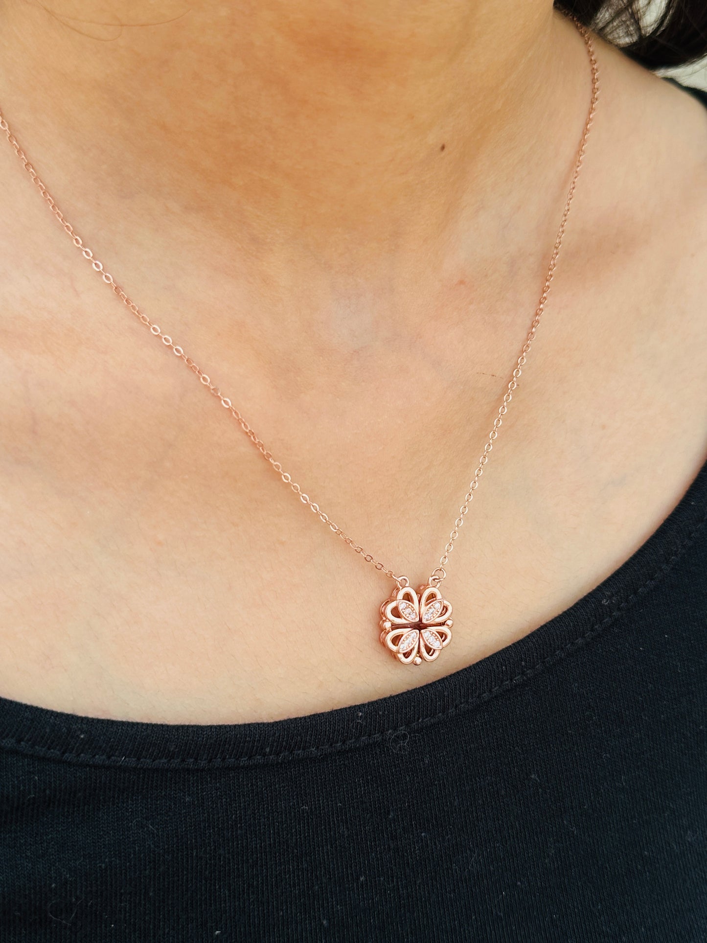 Magnetic Bloom Heart 2 in 1 Silver Necklace