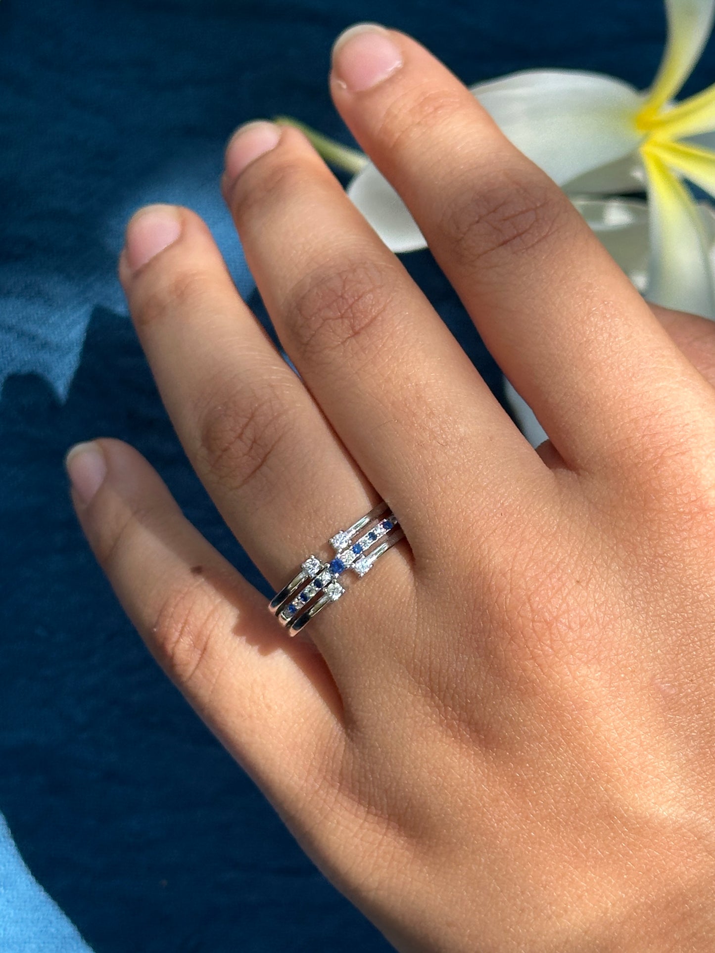 Silver Ring with Blue & Clear Gemstones