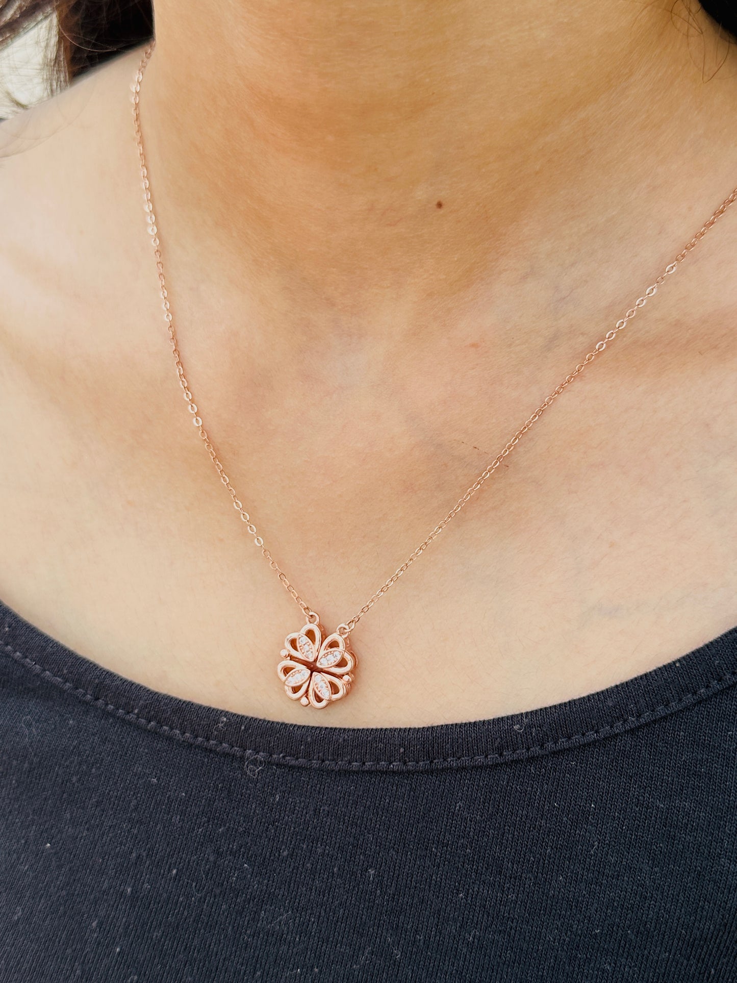 Magnetic Bloom Heart 2 in 1 Silver Necklace
