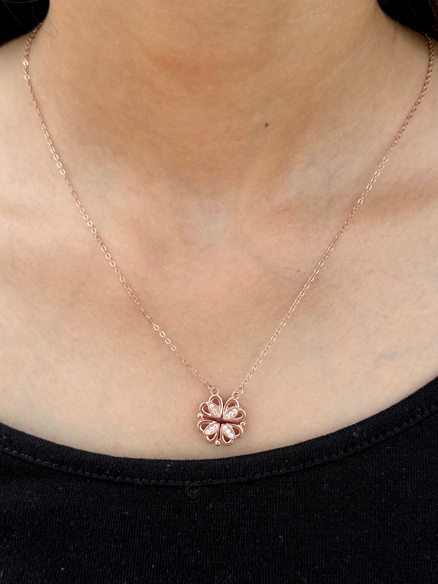 Magnetic Bloom Heart 2 in 1 Silver Necklace