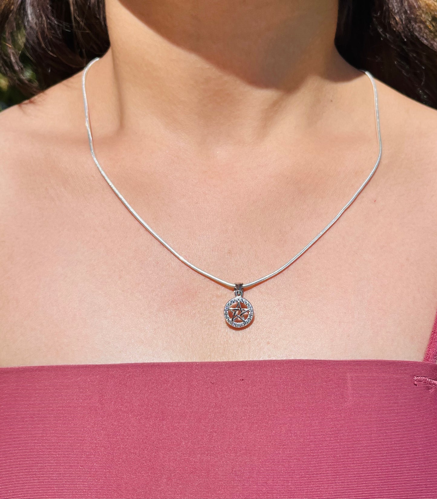 Silver Star Stoned Necklace