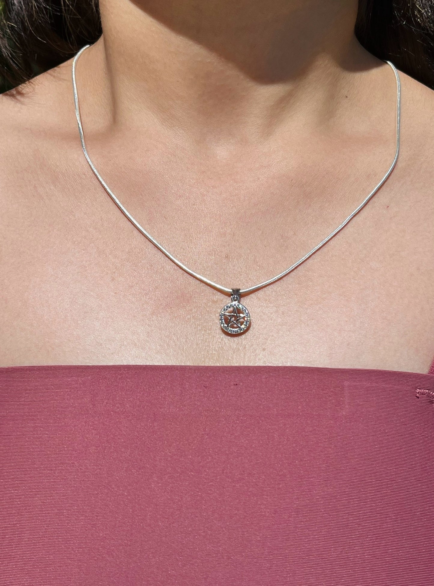 Silver Star Stoned Necklace