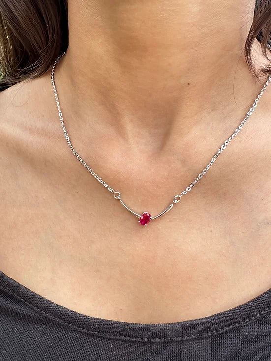 Ruby Stone Single Pendant Silver Necklace