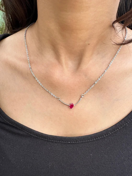 Ruby Stone Single Pendant Silver Necklace