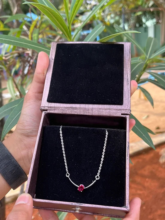 Ruby Stone Single Pendant Silver Necklace