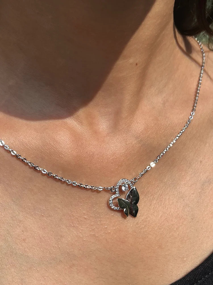 Exquisite Butterfly Silver Necklace