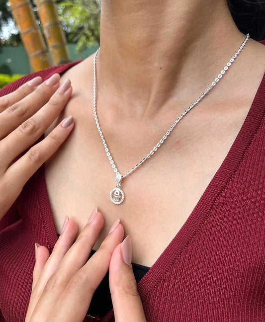 Silver Necklace With (Hamsa Hand of Protection)