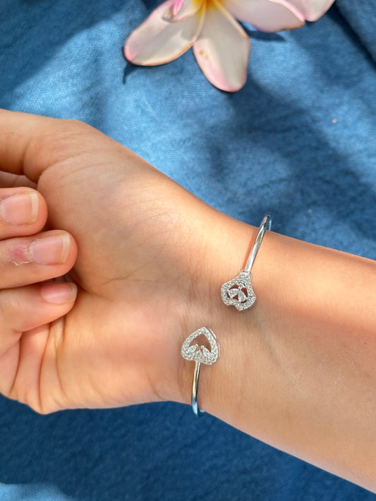 Double Heart Silver Kada