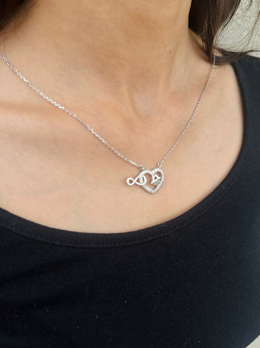 Heart X Infinity Pendant Silver Necklace
