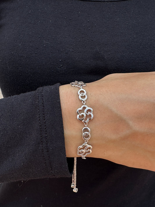 Floral Sleek Silver Bracelet