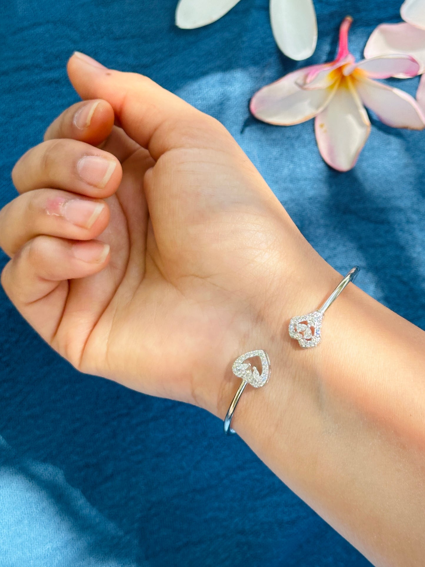 Double Heart Silver Kada