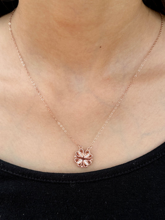 Magnetic Bloom Heart 2 in 1 Silver Necklace