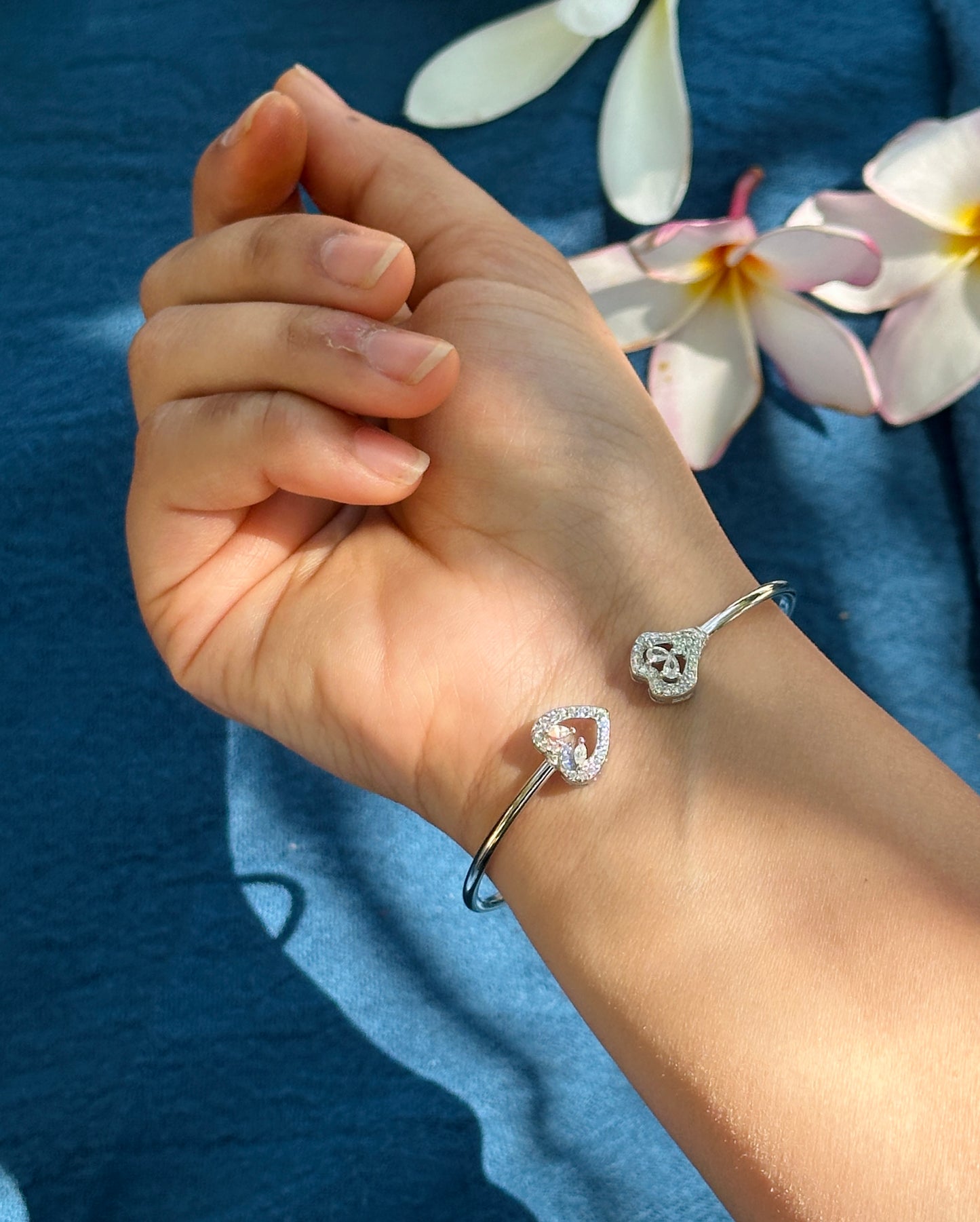 Double Heart Silver Kada
