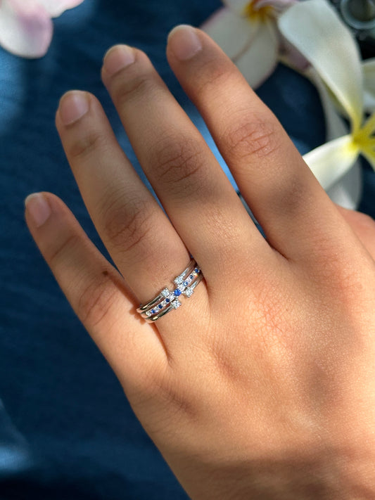 Silver Ring with Blue & Clear Gemstones