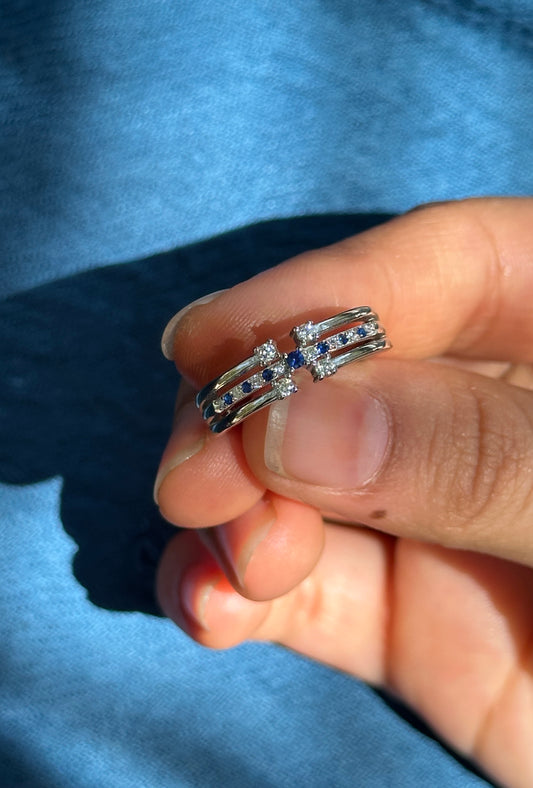 Silver Ring with Blue & Clear Gemstones