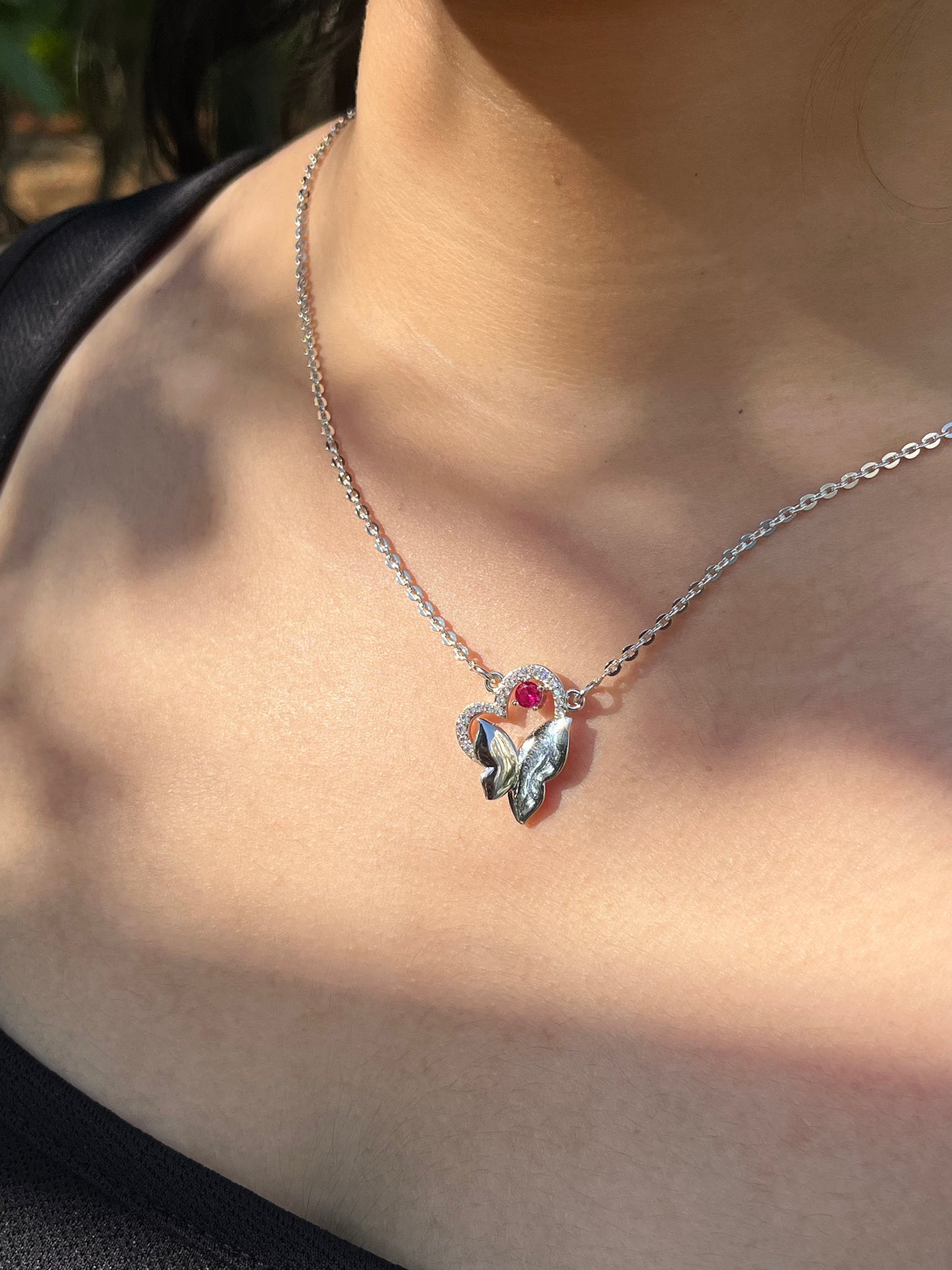 Heart's Flutter Silver Necklace