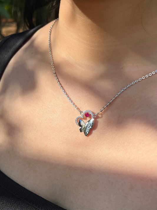 Heart's Flutter Silver Necklace