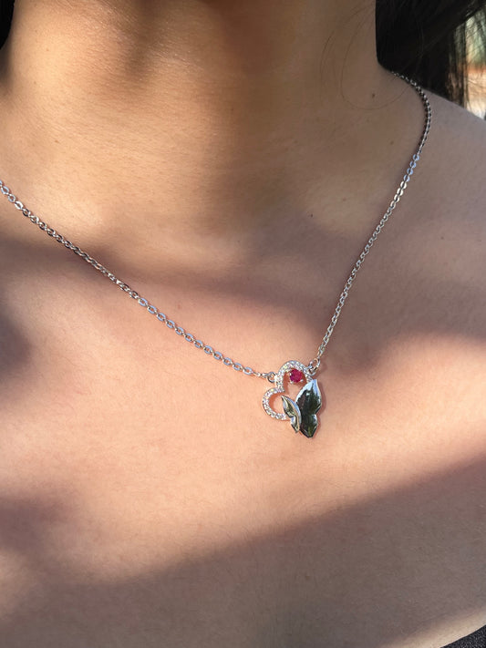 Heart's Flutter Silver Necklace