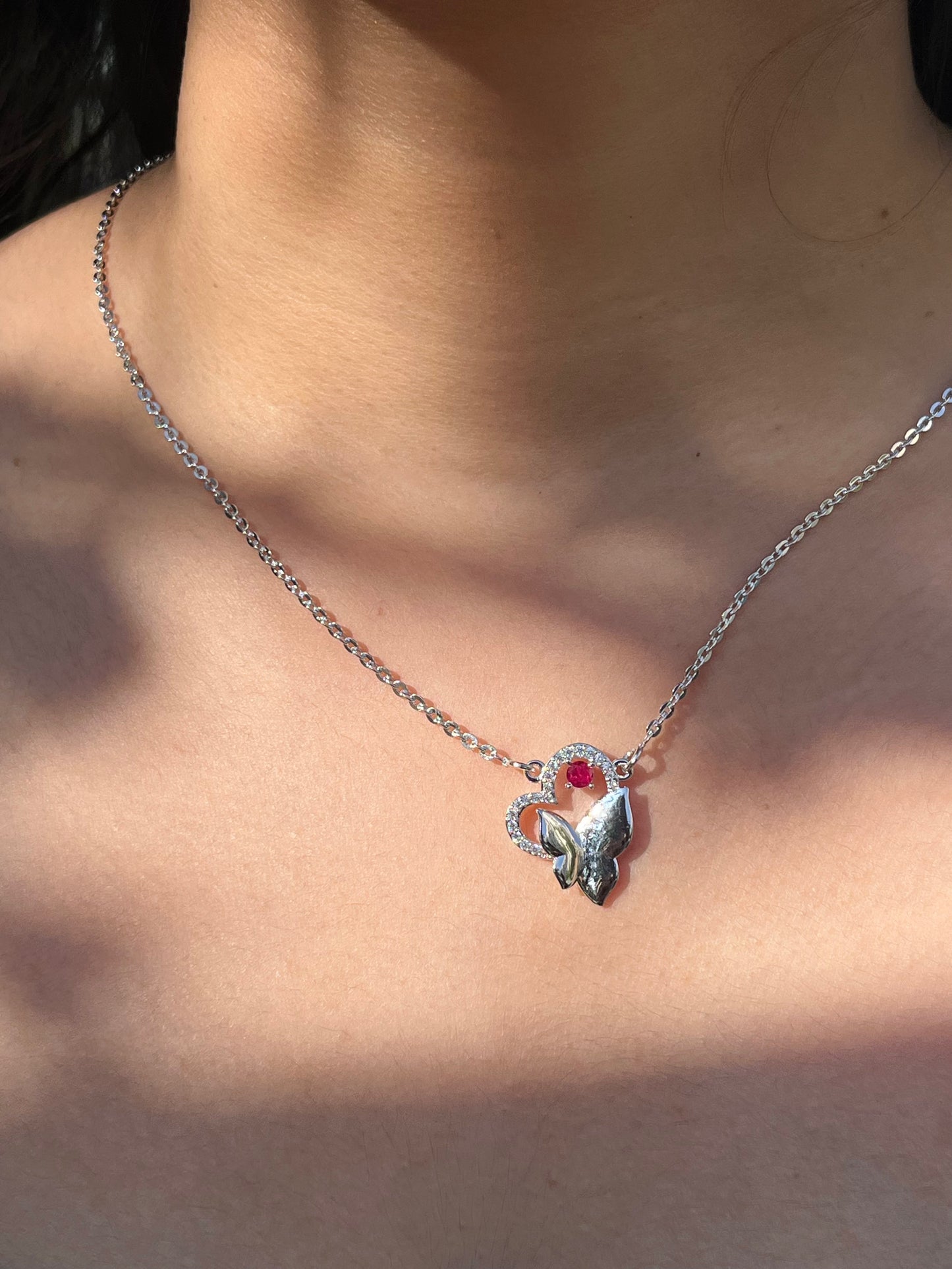Heart's Flutter Silver Necklace