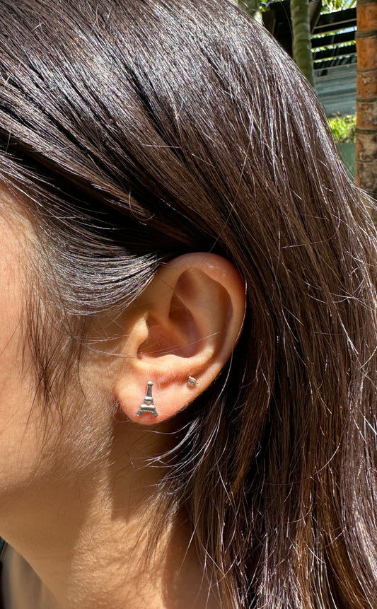 Eiffel Tower Silver Stud Earrings