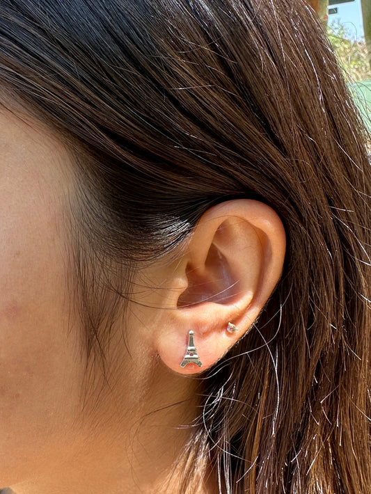 Eiffel Tower Silver Stud Earrings
