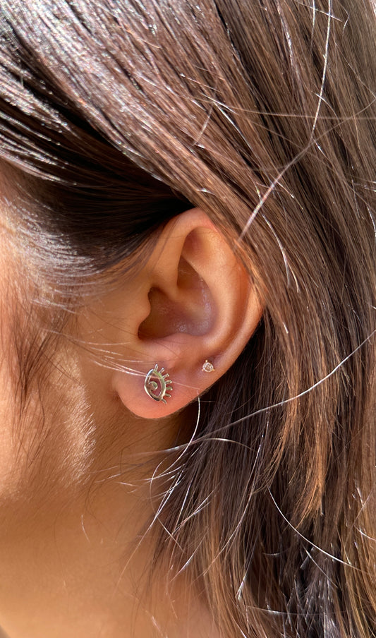 Evil Eye Silver Stud Earrings