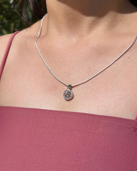 Silver Star Stoned Necklace
