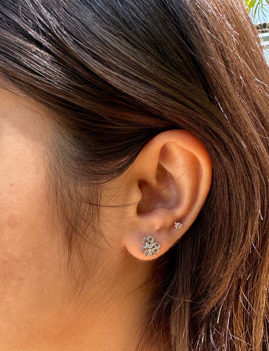 Elegant Floral Silver Stud Earrings