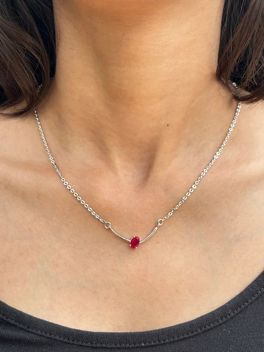 Ruby Stone Single Pendant Silver Necklace