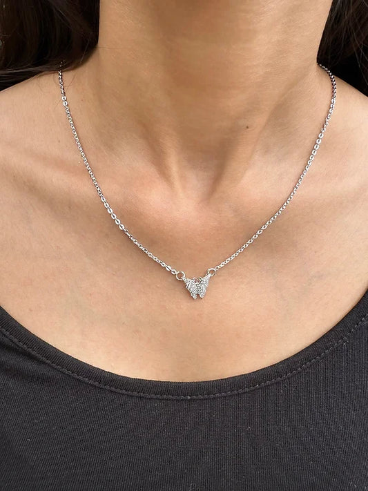 Butterfly Sparkling Silver Necklace