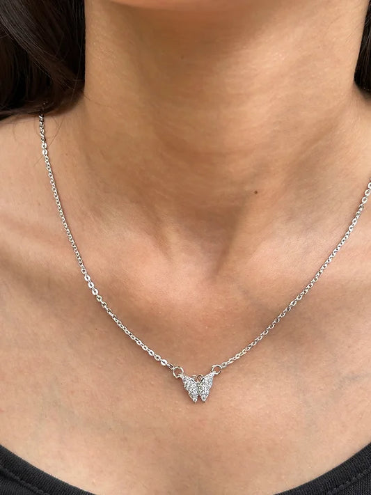 Butterfly Sparkling Silver Necklace