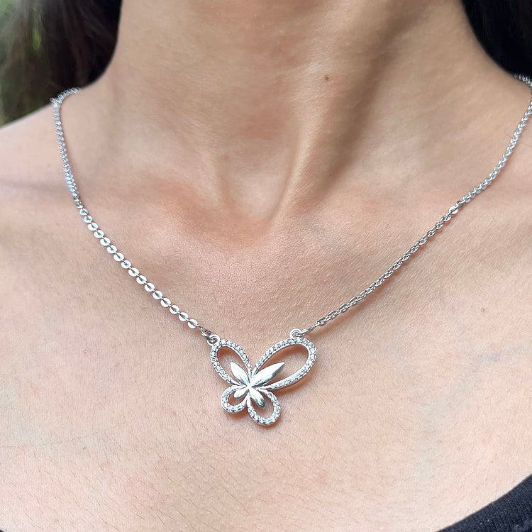 Butterfly Pendant Silver Necklace