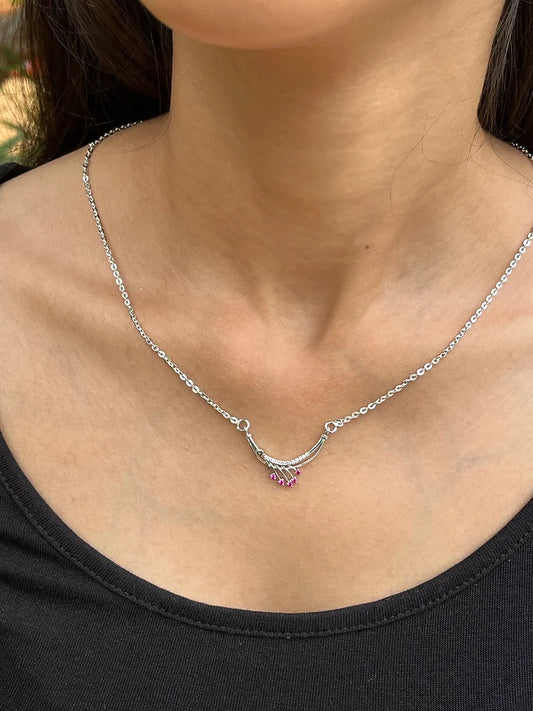 Subtle Ruby Stone Silver Necklace