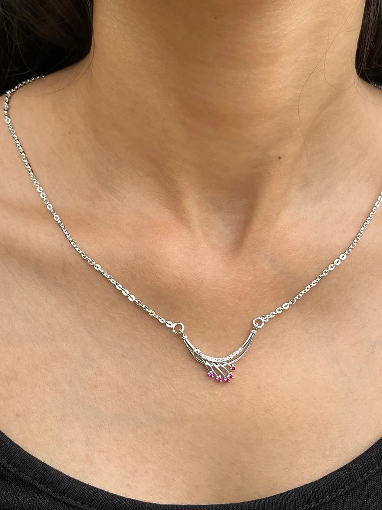 Subtle Ruby Stone Silver Necklace