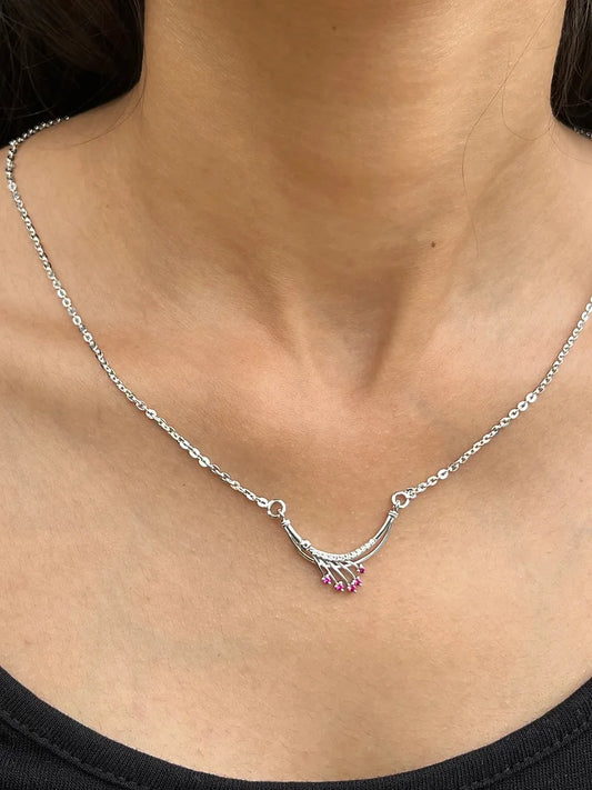 Subtle Ruby Stone Silver Necklace