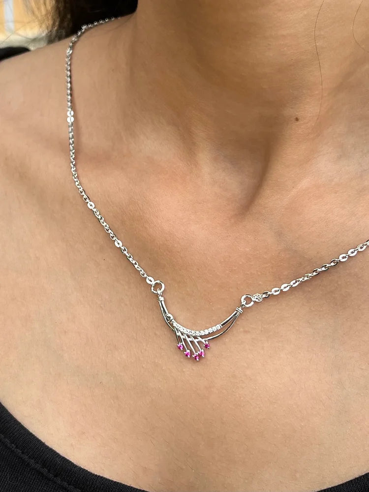 Subtle Ruby Stone Silver Necklace