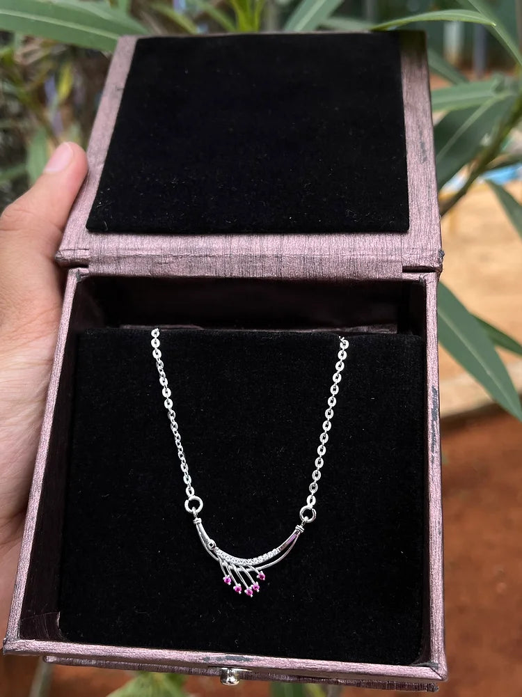 Subtle Ruby Stone Silver Necklace